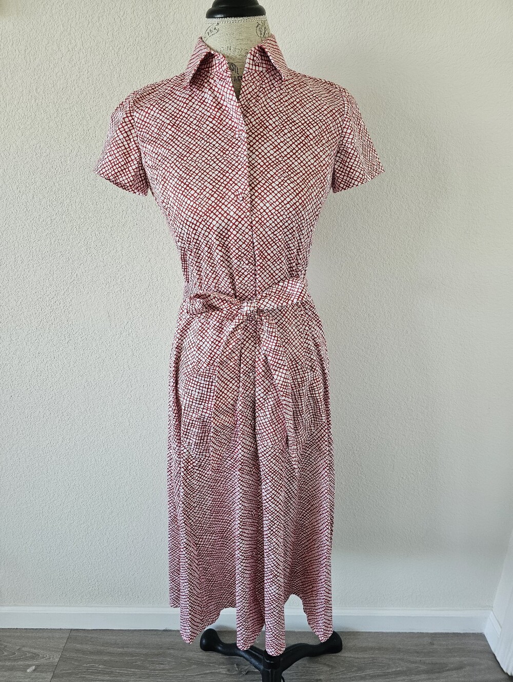 ​NWT Diva by Dana Buchman Red Lattice Midi Shirt Dress - Size XS